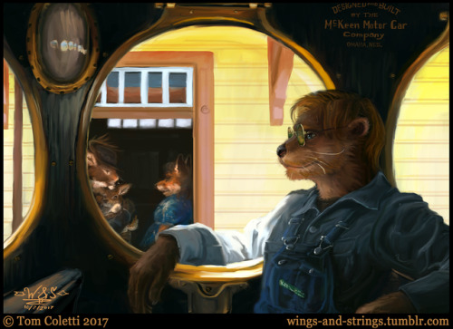 “Cutting Edge Travel.”Birthday painting for @thesunsetempire depicting them as an otter, based on a 