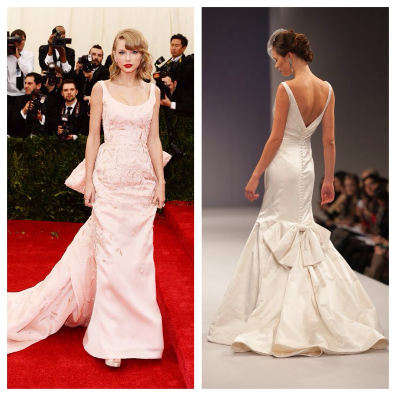 Met Gala Dresses Bridal Version
Taylor Swift got to wear her “dream” designer at the Met Gala looking fabulous in Oscar de la Renta. This Anne Barge Chantal wedding dress is our bridal version.