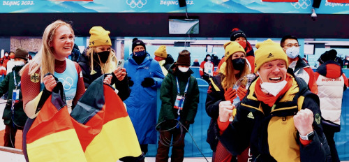 olympicsdaily: Natalie Geisenberger and Anna Berreiter of Team Germany celebrate winning gold and si