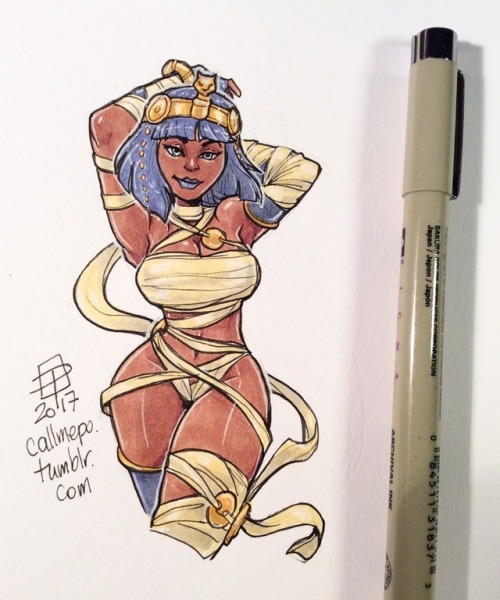 callmepo: Late night tiny doodle of Menat. Walk like an Egyptian…   Suddenly got the urge to draw her tonight to get a feel for her character design - there is a lot going on.  < |D’‘‘‘‘‘