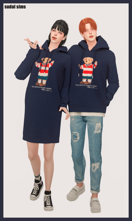 sudal-sims:[sudal] Couple hoodie set▶ All lod▶ Male hoodie - 20 Swatch ▶ Female hoodie dress - 20 Sw
