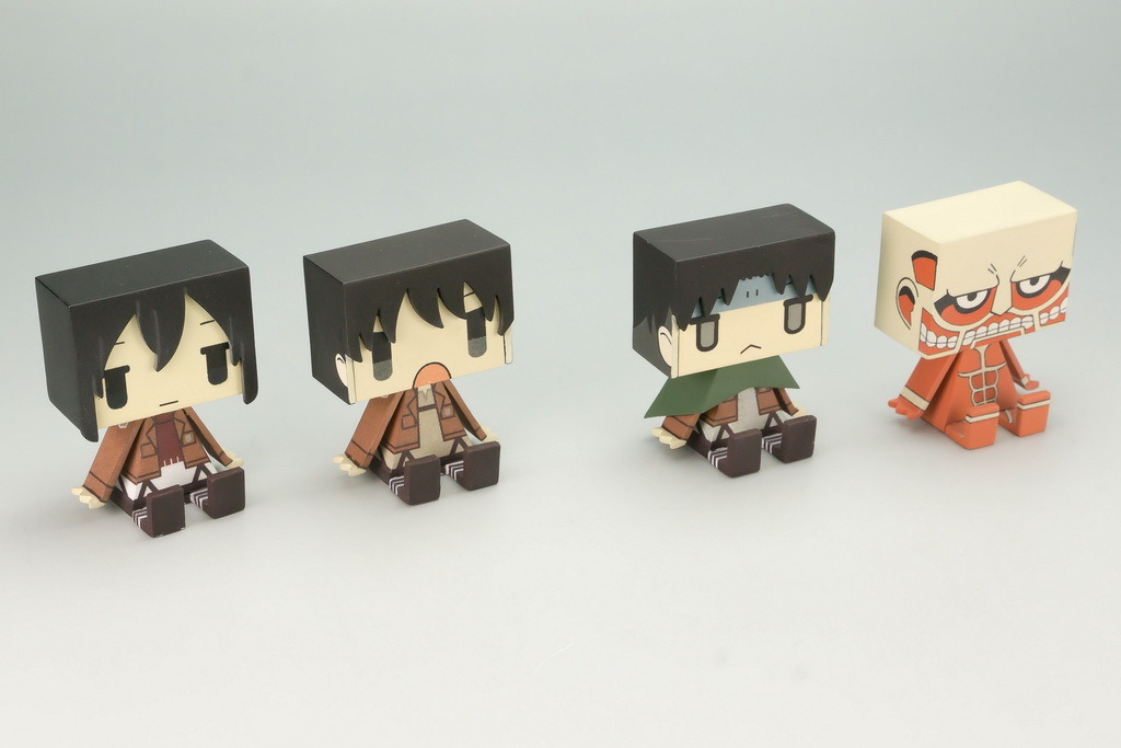 More previews of the upcoming Graphig figures for Mikasa, Eren, Levi, and Colossal