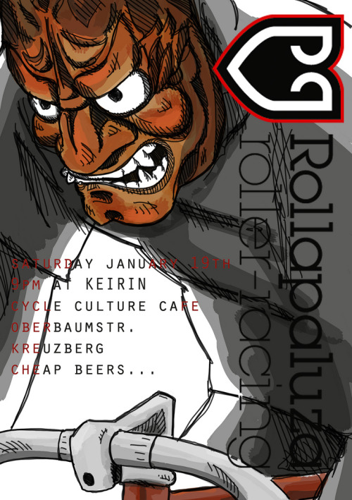 cadenced: Rollapaluza roller racing poster for an upcoming event in Berlin at Keirin Cafe 