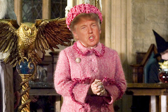 marauder-narnian:  dogstar-mcwerewolf:  skepticalporcupine:  sarlione:  skepticalporcupine:  can someone photoshop donald trump’s face on dolores umbridge   Here you are: Trumbridge.  THANK YOU  I have no idea why, but I wanted to make my own Donores