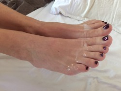 deliciuoscum:  Cum on my wife’s toes  Whenever it cums to good taste! Welcome 2 The Sperm Eatery