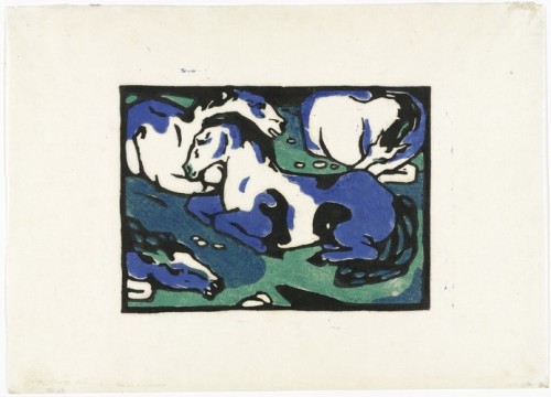 artist-marc:Horses Resting (Ruhende Pferde), Franz Marc, 1911, MoMA: Drawings and PrintsGift of Abby