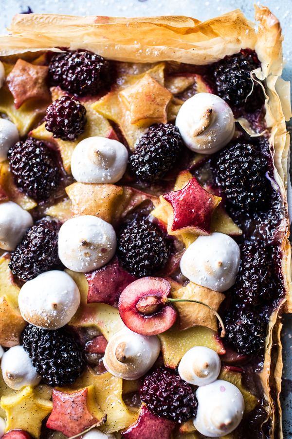 sweetoothgirl:  Honey Butter Stone Fruit and Blackberry Meringue Tart 