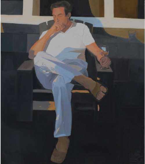 John, Listening to Music, Sag Harbor    -   Maud BrytAmerican, b.1965-Oil on canvas,  60 x 48 in.