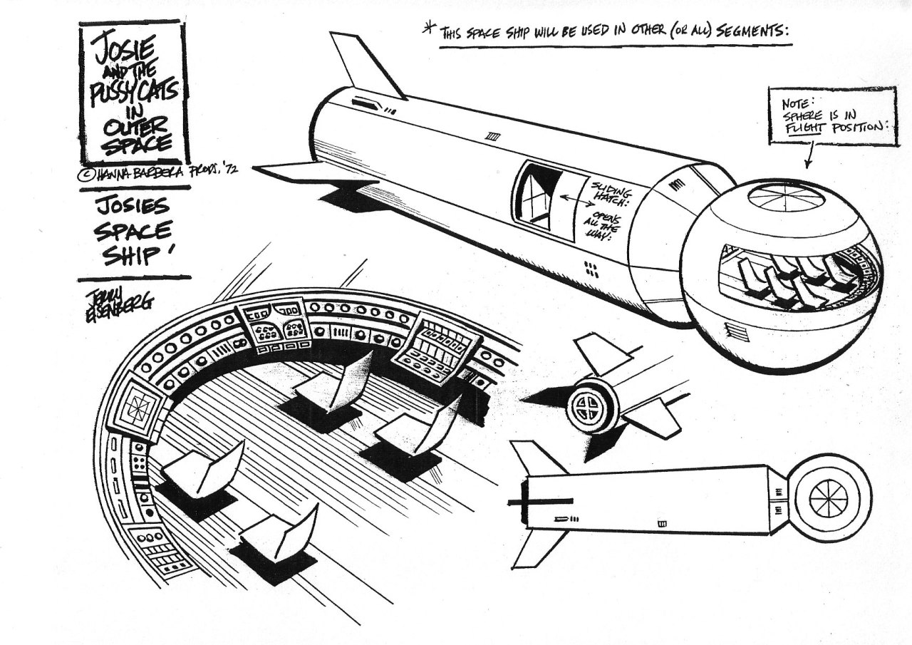 Illustration of Josie and the Pussycat&rsquo;s space ship from the 1972-73 Hanna