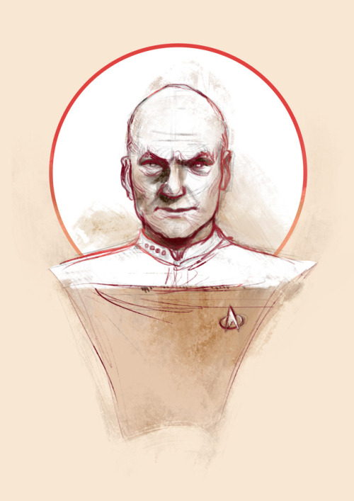 chickensaredoodling:The whole set compiled in one post. TNG characters in portrait styles inspired b