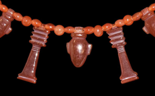 Egyptian Carnelian Bead and Pendant Necklace, Third Intermediate Period, 1070-664 BCA restrung neckl