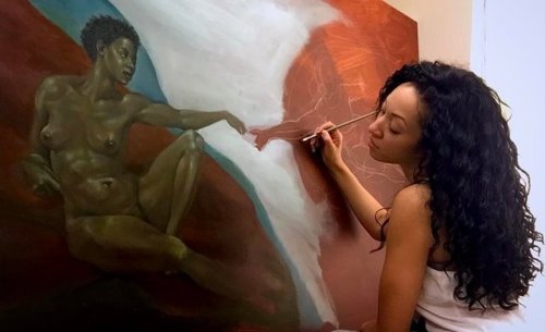 aesthesiamag:Harmonia (@honeiee)Harmonia Rosales repaints classic artworks to show God is a black wo
