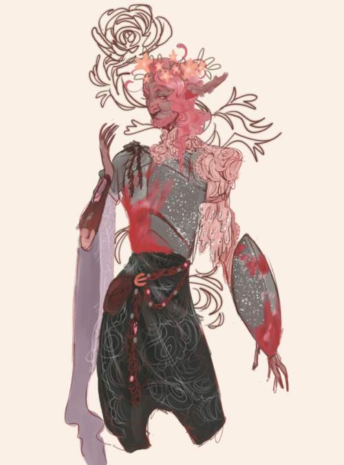 sevenredrobes: god-lings: i finally met mister clay [ID: A sketchy drawing of Caduceus from the knee