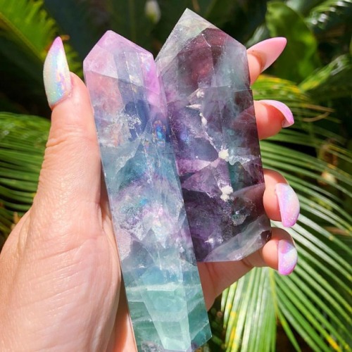 emiunicornn: Fluorite generator crystals in stock. Both have insane rainbow inclusions ✨ www.unicorn