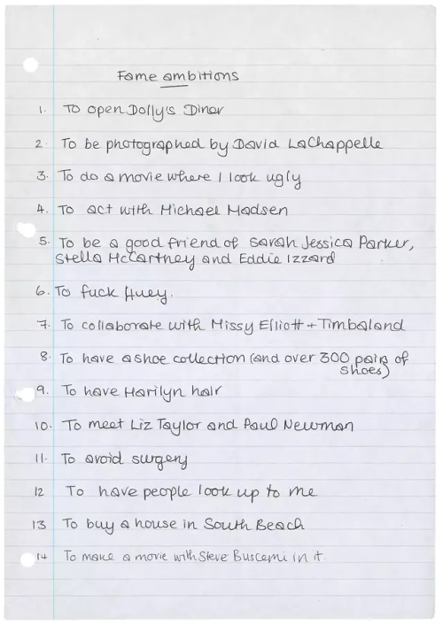 Amy Winehouse's List Of Ambitions.