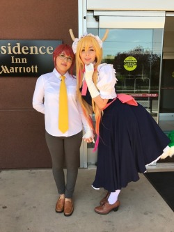 rabbureblogs:Some highlights from Fanime! Got to cosplay as Kobayashi with @cargophora as my Tohru! Met @dashiana, and everyone kept mistaking me for Kida in my Chel cosplay lmao O oO &lt;3