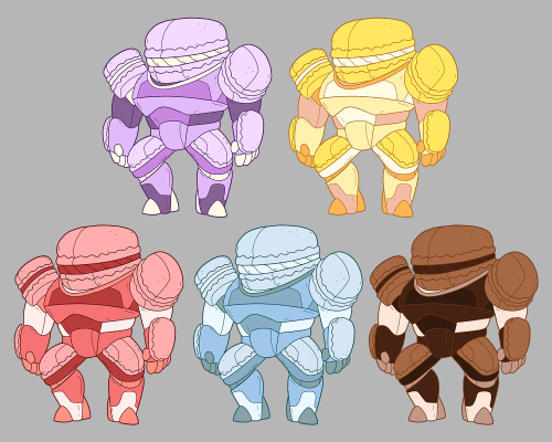 My other robots-based-off-of-sweets project: Mecharons! In this first batch we have Lavender, Lemon,