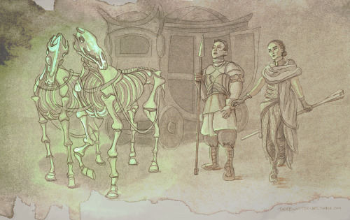 (my version of) Audric and Myrna and the skeleton horses in “Down Among the Dead Men” from Tevinter 