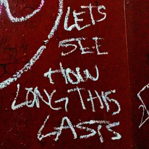“Let’s see how long this lasts…” #graffiti in the #frenchquarter during #mardigras #MardiGras2015 #bathroom #bathroomgraffiti