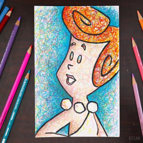 Fred’s rock, Mrs. Wilma Flintstone. . Wilma scribble drawing for sale up on my Etsy Store now.