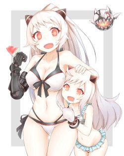 airfield hime, enemy aircraft, and northern ocean hime (kantai collection) drawn by azuhira - Danbooru