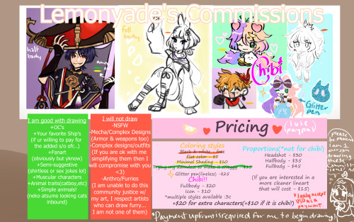 I am /finally/ opening commissions!!! I will have 3 slots open and will edit this when all the slots