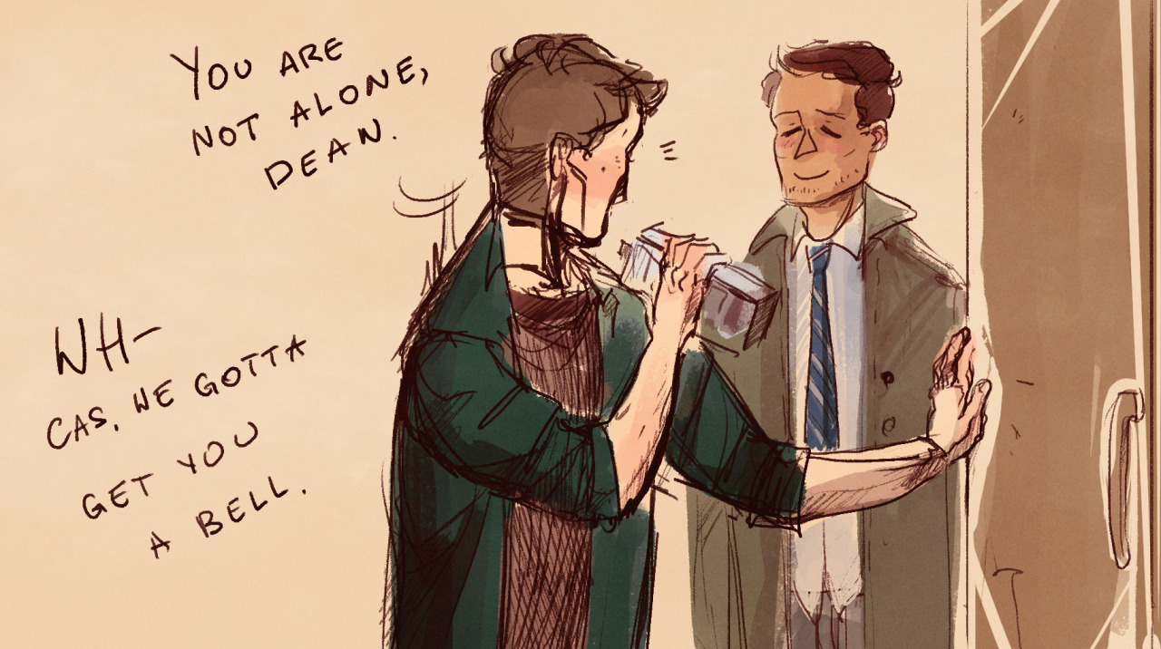 sketchydean:  cas just wants to remind dean he’s not alone. and you, the lovely