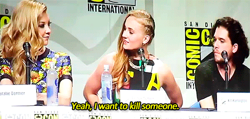 fyeahsophieturner:  Craig Ferguson: Natalie and Sophie, are you jealous of the swordplay? Do you ever wish you could get a little more in the way of kind of brutal killing action going on? [x] 