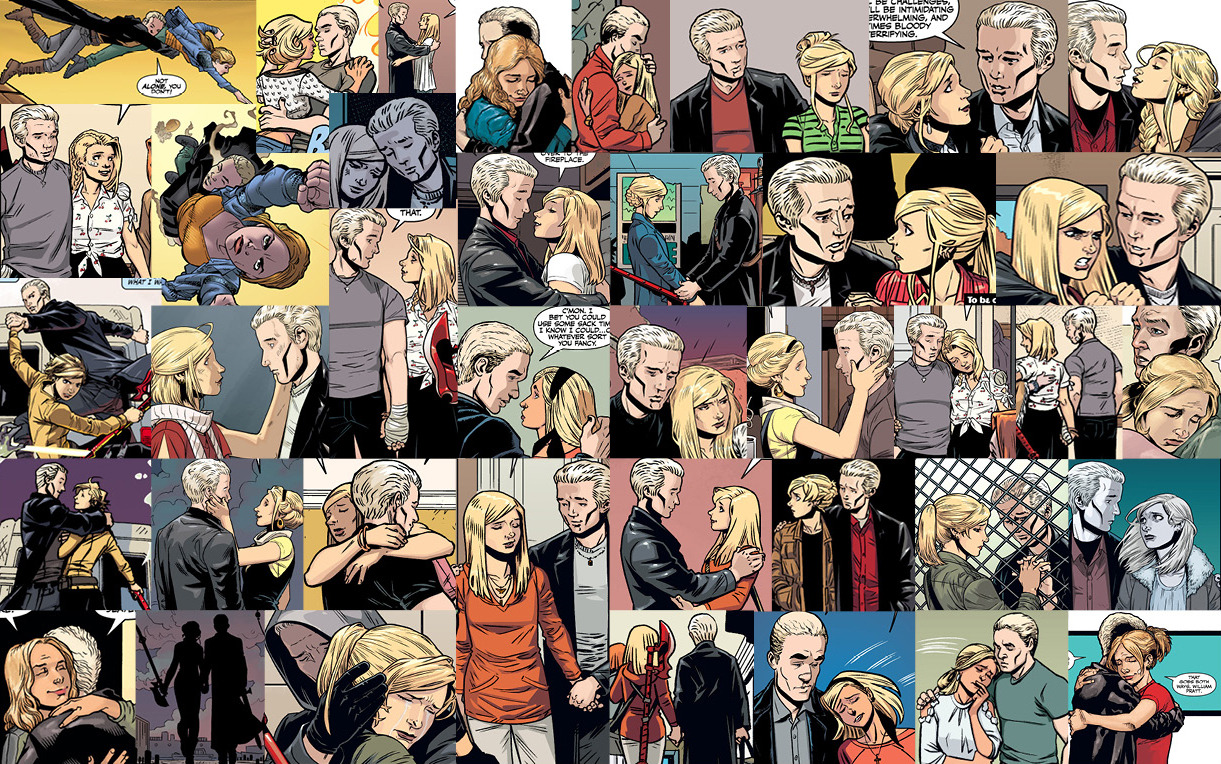 Spuffy hugging/holding hands in the Buffy the Vampire Slayer comics (seasons 8, 10, 11, 12)