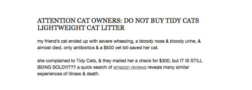 gatarooooo: wildlife-rehabilitator: meowoofau: purina tidy cats lightweight litter causes health pro