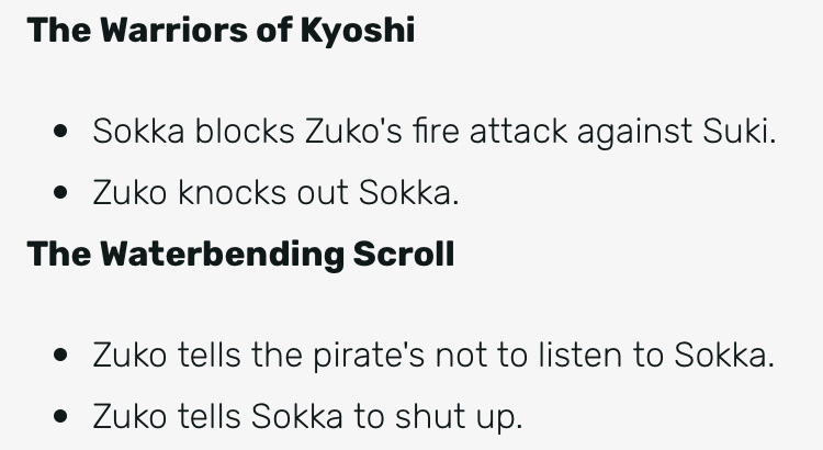 bisexuallsokka:i can’t stop laughing i just found the shipping wiki for zuko and sokka and these are some of my favorite parts from the “moments” section 