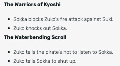 bisexuallsokka:i can’t stop laughing i just found the shipping wiki for zuko and sokka and these are some of my favorite parts from the “moments” section 