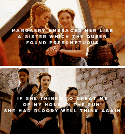 sansalayned:Margaery Tyrell: Sansa Stark’s perspective vs. Cersei Lannister’s(requested by @mistress