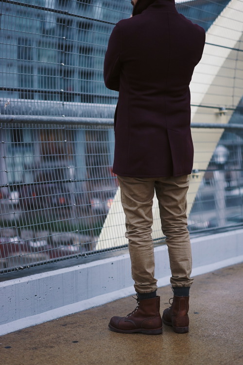 The pea coat by outclass-attire offered a non-traditional color scheme which to us, was a perfect wa