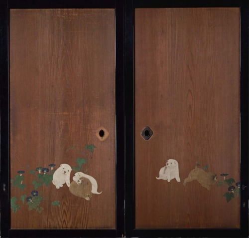 sasaq:  円山応挙 朝顔狗子図杉戸 1784- 東京国立博物館 
