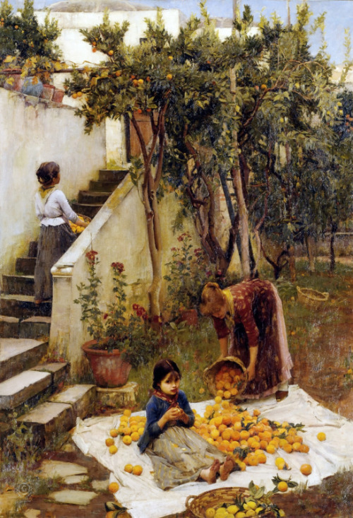 jw-waterhouse: The Orange Gatherers (ca. 1890), by J.W. WaterhouseAnother one of the paintings that 