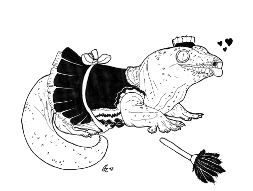 Inktober day 23 - Giant Leachie Gecko in a tiny maid outfitI swear this picture makes total sense in