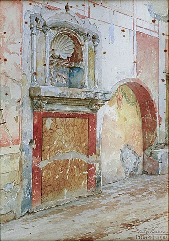 Lararia of Pompeii by Italian painter, illustrator, and watercolorist Luigi Bazzani (1836-1927)Larar