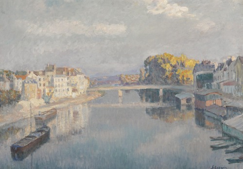thunderstruck9:Henri Lebasque (French, 1865-1937), Lagny, le pont et les bateaux-lavoirs sur la Marn