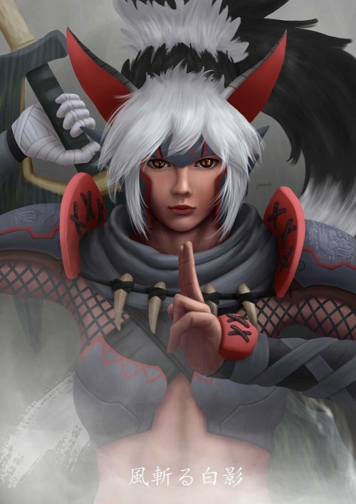 Silver Nargacuga Armour - Monster Hunter 風斬る白影White streaks like polish on a blade. Flashes from a t