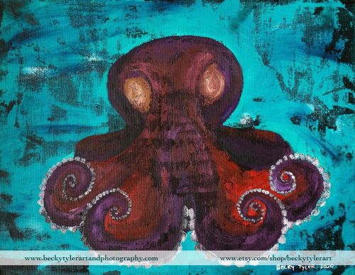 Coconut Octopus. Acrylic & Indian Ink on Canvas Board. Painting available on @etsy. Link in my b