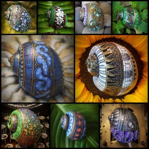 thefabulousweirdtrotters:Paintings on Apple Snail Shells by Lisa Orlans  / Florida / USAAvailable on