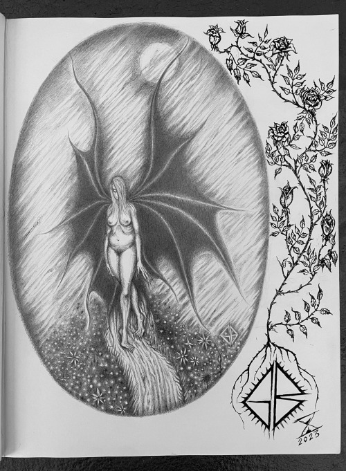 Succubus With Rose Design - Ink/pencil 2023