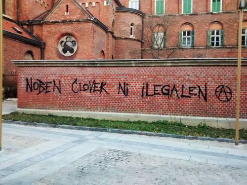 “No human is illegal” Seen in Maribor, Slovenia