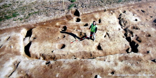 The first image shows the foundations of a rectangular Neolithic house which was excavated at Russse