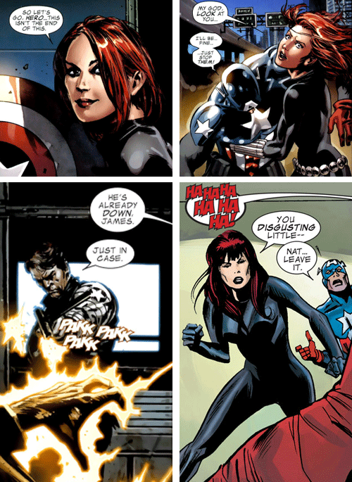 cesperanza:scratchthemaven:James “Bucky” Barnes (Winter Soldier) and Natasha Romanoff (Black Widow)N