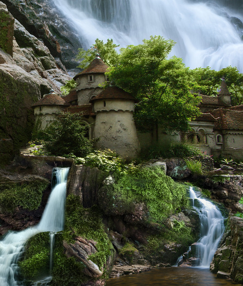 bluepueblo:  Waterfall Castle, Poland photo By GREENMIdotNET 