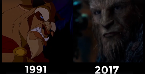 coolthingoftheday:  The animated classic Disney film ‘Beauty and the Beast’ from 1991, compared side-by-side with its live-action remake set to be released in 2017.(Source)