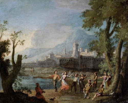 Nicola Viso, “Figures merry making on the banks of a river”