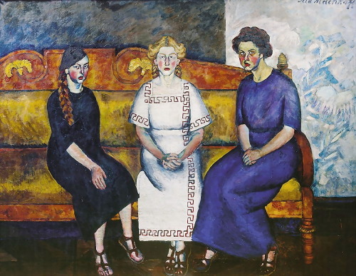 Three sisters on the couch. Portrait of N. Samoilova, L. Samoilova and E. Samoilova, 1911, Ilya Mash